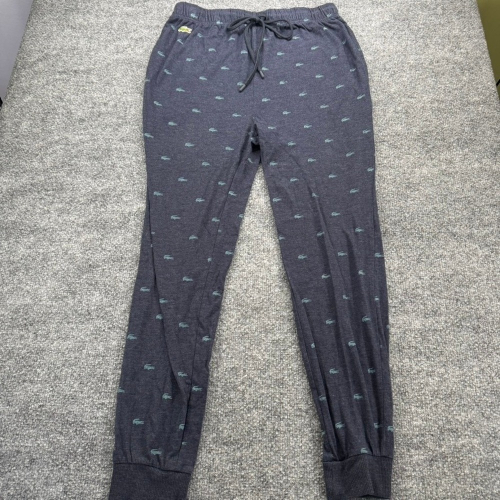 Lacoste Sleepwear Jogger Pants Small All Over Logo Print Cotton Blend Gray Mens